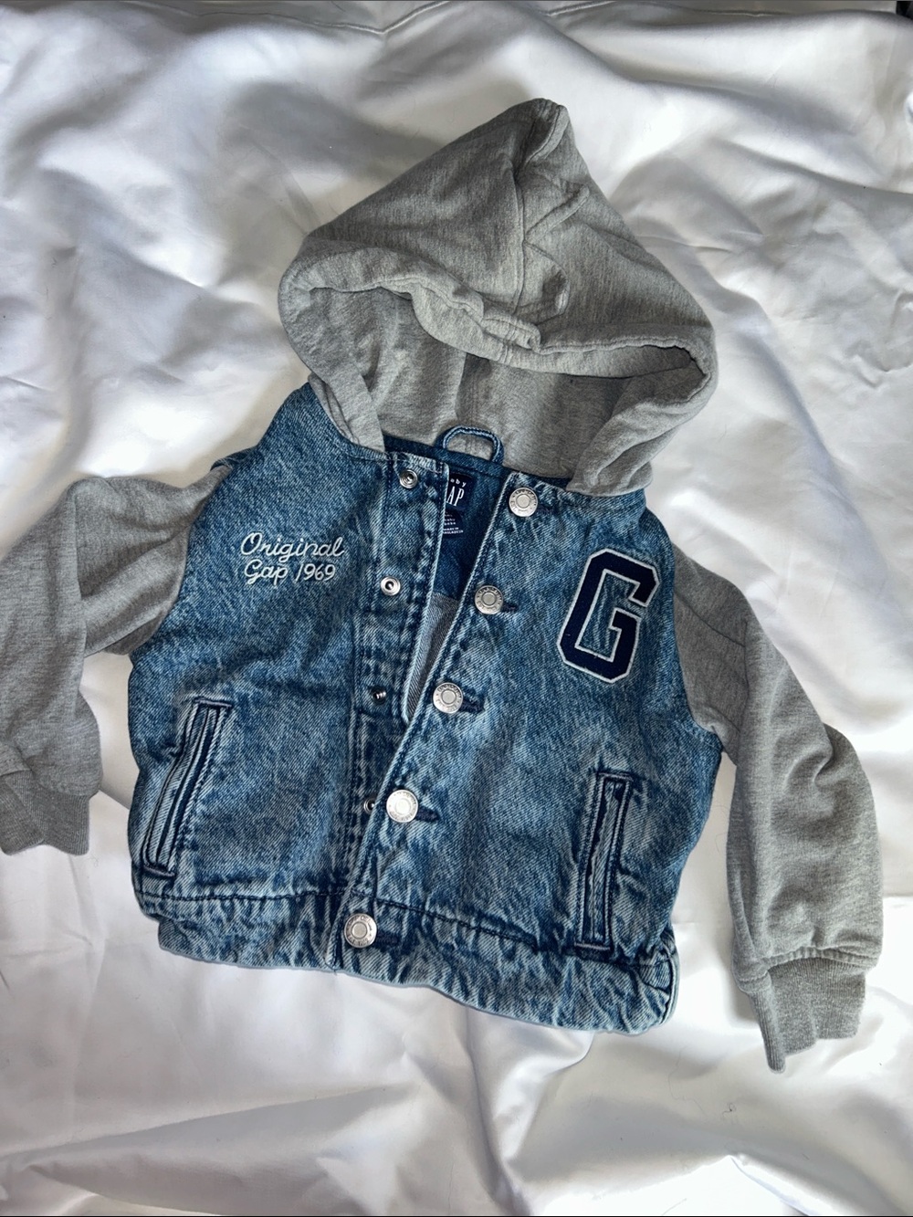 GAP Kids Blue Denim Body with Gray Hoodie Jacket